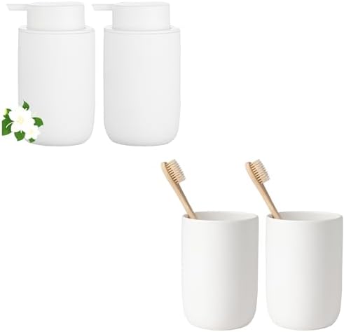 Ceramic Soap Dispenser Set with Toothbrush Holders