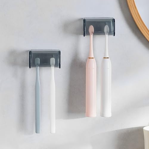 2 Pc Wall Mounted Toothbrush Holder with Cover Clear