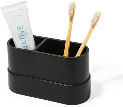 Matte Black Toothbrush Holder with 2 Compartments