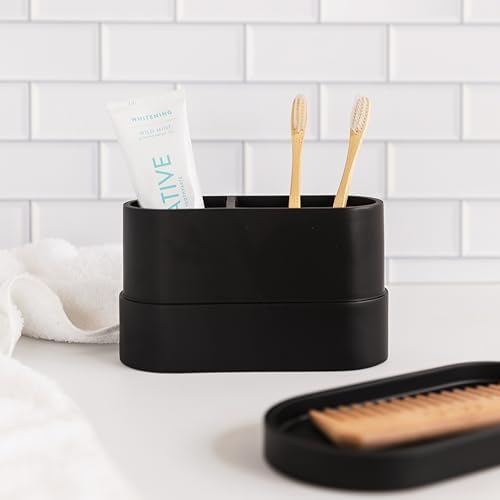 Matte Black Toothbrush Holder with 2 Compartments