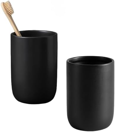 Ceramic Toothbrush Holder Set - 2pcs Black Bathroom Organizer
