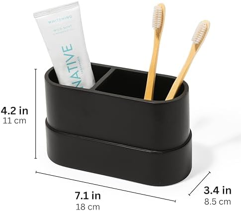Matte Black Toothbrush Holder with 2 Compartments