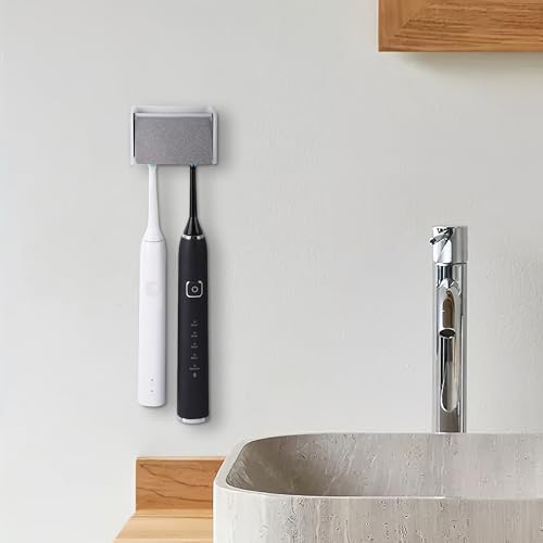 LUEXBOX Wall Mounted Toothbrush Holder with Cover 2 Slots Silver