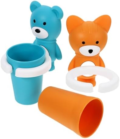 WOONEKY 2sets Cartoon Toothbrush Cup Holder Wall-Mounted Organizer 1