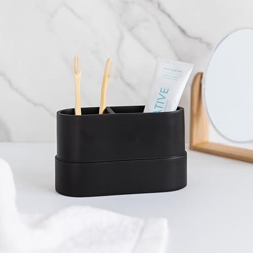 Matte Black Toothbrush Holder with 2 Compartments