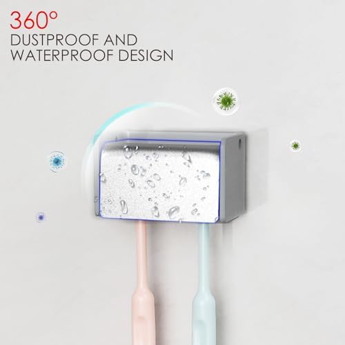 LUEXBOX Wall Mounted Toothbrush Holder with Cover 2 Slots Silver