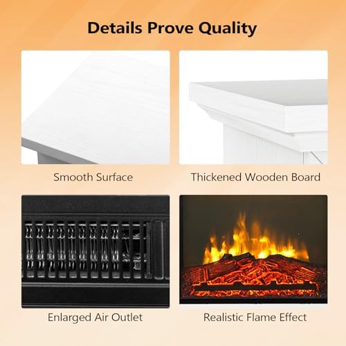 Bonnlo 30H Electric Fireplace with White Wood Mantel and Remote Control