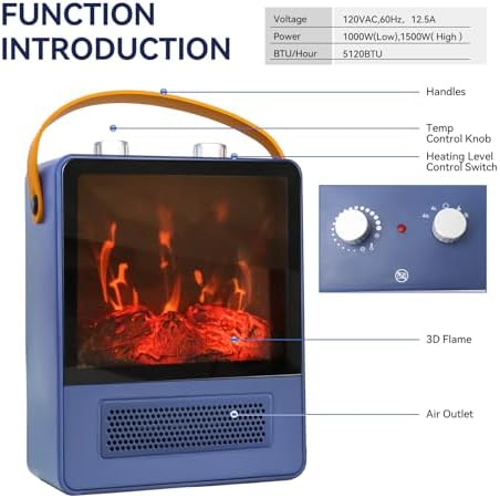 TEMPWARE Electric Fireplace Heater with 3D Flame Effect