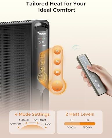 Reekie 1500W Electric Space Heater with Smart Thermostat and Remote Control