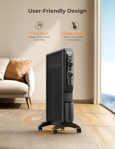 REEKIE 1500W Electric Space Heater with Thermostat and 2 Heat Settings