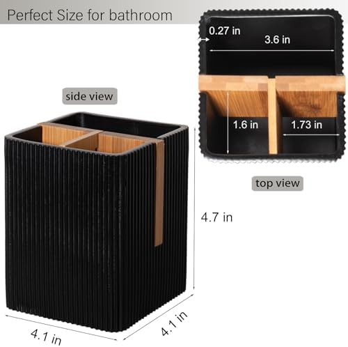 Rejomiik Toothbrush Holder with 3 Slots and Storage Black