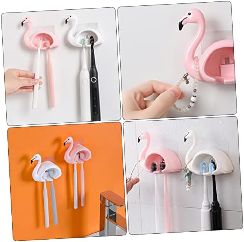 Garneck 2pcs Flamingo Wall Mounted Toothbrush Holder