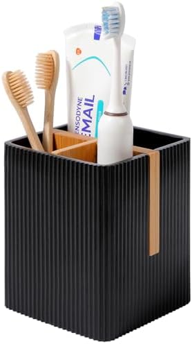 Rejomiik Toothbrush Holder with 3 Slots and Storage Black