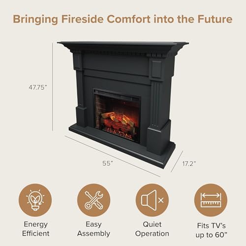 Modern Ember Augustine Black Mantel Electric Fireplace