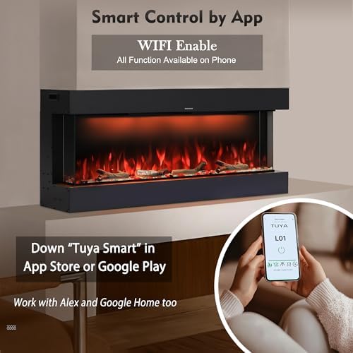 Masarflame 42 Electric Fireplace with WiFi Alexa Timer Thermostat