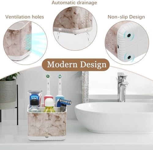 PARKMANI 4 Slots Toothbrush Holder with Drainage and Marble Design