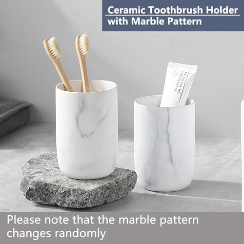 White Marble Ceramic Toothbrush Holder with Pattern
