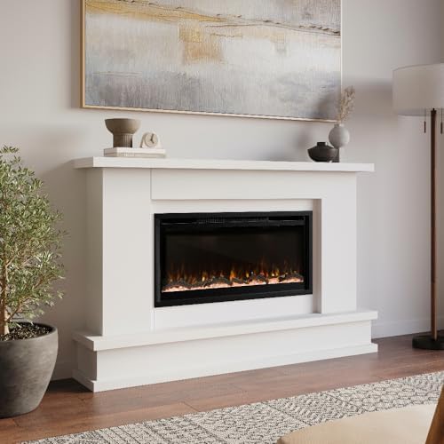 Modern Ember Patton White Mantel Package with Electric Fireplace 1