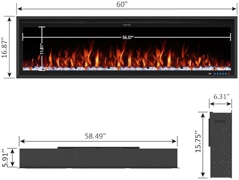 Benrocks 60 Inch WiFi Enabled Electric Fireplace Insert - 750W1500W Black