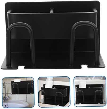 Wall-Mounted Storage Rack for Toothbrush and Toothpaste Black Aluminum