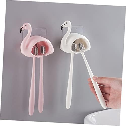 Chic Flamingo Toothbrush Holder 2pcs Wall Mount Adhesive Storage Rack 1