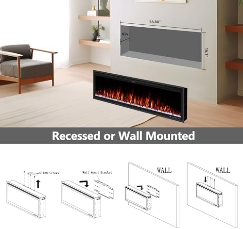 Benrocks 60 Inch WiFi Enabled Electric Fireplace Insert - 750W1500W Black