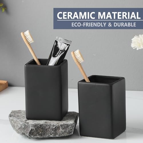 Ceramic Black Square Toothbrush Holder for Bathroom