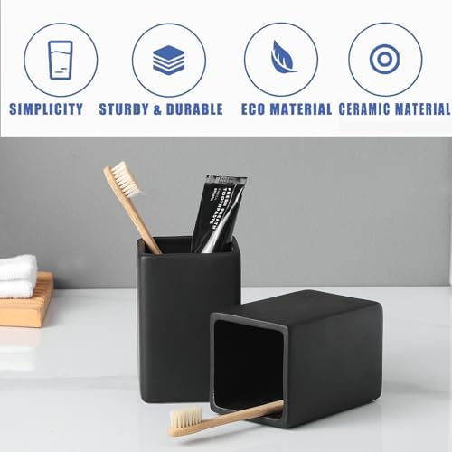 Ceramic Black Square Toothbrush Holder for Bathroom