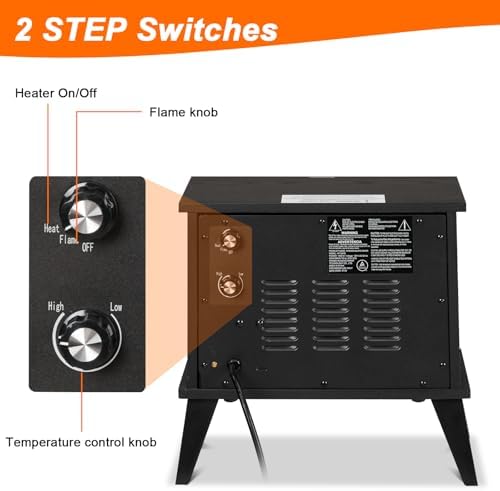 ROVSUN Electric Fireplace Stove 15W Realistic Flame Adjustable Heating