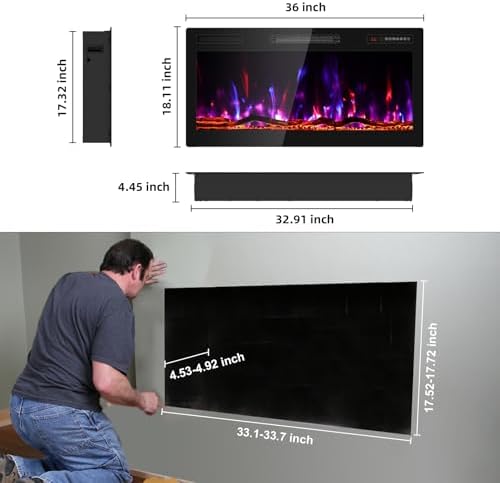 BREEZEHEAT 36 Inch Electric Fireplace with Log
