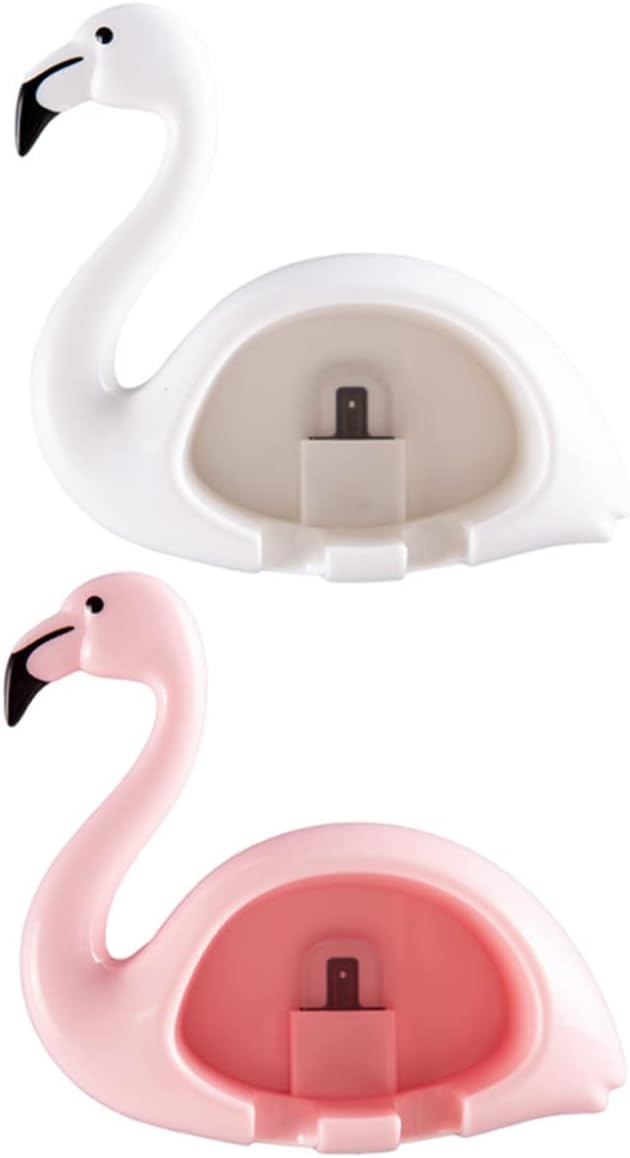 Chic Flamingo Toothbrush Holder 2pcs Wall Mount Adhesive Storage Rack 1