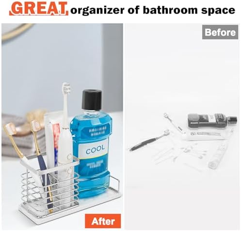 HarJue Toothbrush Holder with Marble Base and Chrome Frame