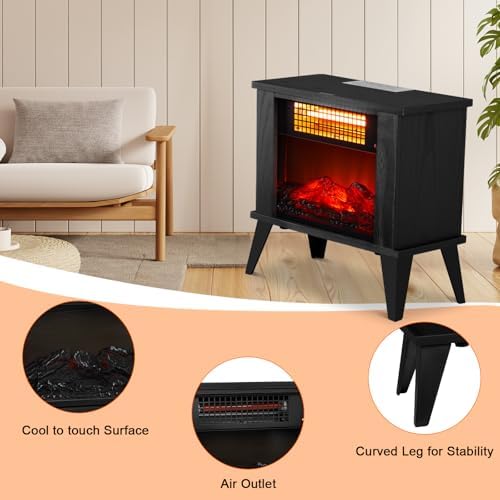 ROVSUN Electric Fireplace Stove 15W Realistic Flame Adjustable Heating