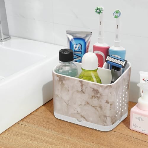 PARKMANI 4 Slots Toothbrush Holder with Drainage and Marble Design