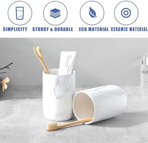White Marble Ceramic Toothbrush Holder with Pattern