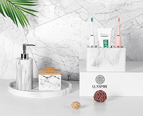 Luxspire Toothbrush Holder with Drain 3 Slots Gravel White