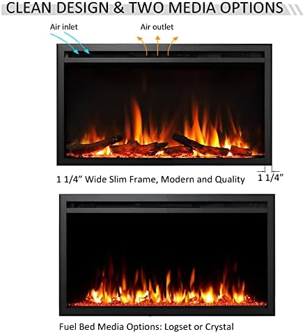Legend Flame 33 W Electric Fireplace with Log Set Crystal Stone