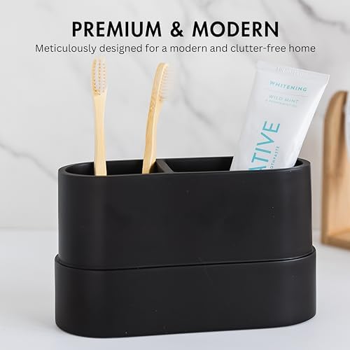 Matte Black Toothbrush Holder with 2 Compartments