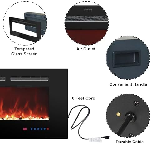Rodalflame 72 Inches Electric Fireplace Insert with Remote Control