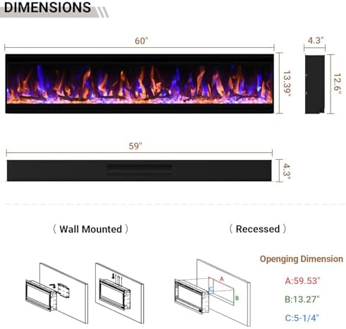 Feelcoo 60 Inch Ultra-Thin Electric Fireplace