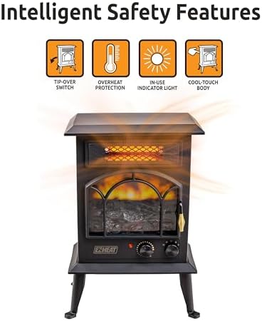 EZ-HEAT Electric Fireplace Heater with Flame Effect and Dual Heat Settings