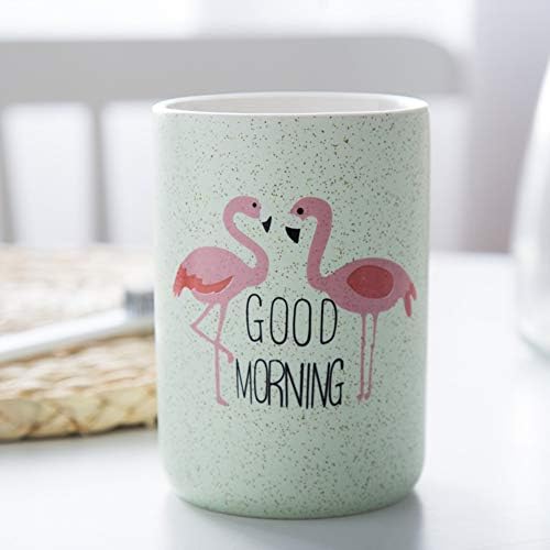 Simple Flamingo Ceramics Toothbrush Holder Tumbler Set Green