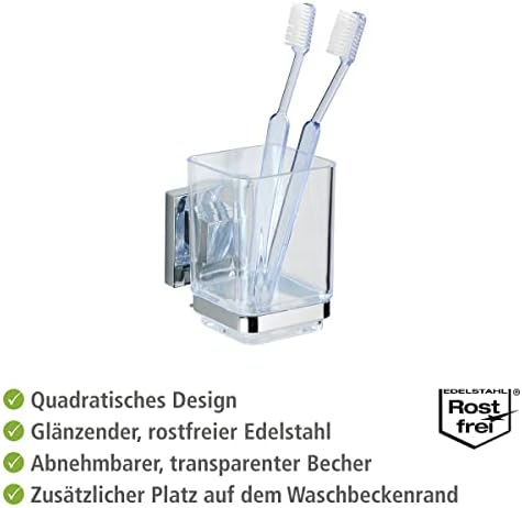 Wenko Quadro Toothbrush Holder with Vacuum-Loc SilverTransparent