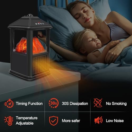 Portable 3-Sided Electric Fireplace Heater with Remote Control and Flame Effects