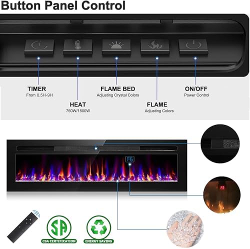 68 Inch Electric Fireplace with Timer and Remote Control