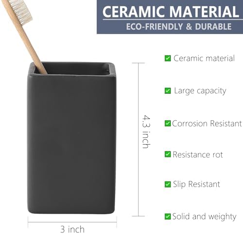 Ceramic Black Square Toothbrush Holder for Bathroom