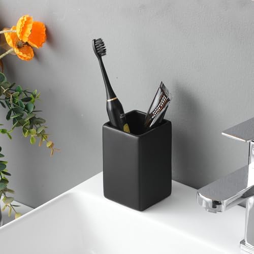 Ceramic Black Square Toothbrush Holder for Bathroom