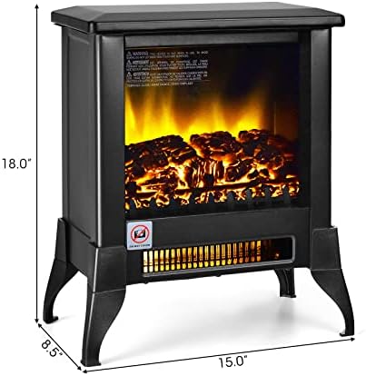 Tangkula 18 Inches Electric Fireplace Stove with Realistic Flame Effect