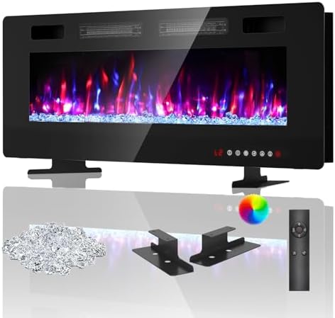BREEZEHEAT 50 Inch Ultra Thin Electric Fireplace with Remote Control and Touch Screen