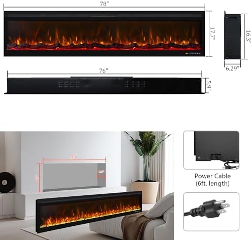 Ultra-Thin Electric Fireplace 78 Inch Black